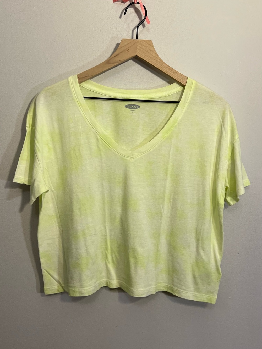 Old Navy Short Sleeve Cropped V-neck Tee Neon Yellow Tie-dyed Medium